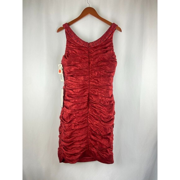 NWT Cachet Women's 10 Red Bodycon Dress Beaded Satin Ruched Mini Y2K Party Scoop - Picture 2 of 10